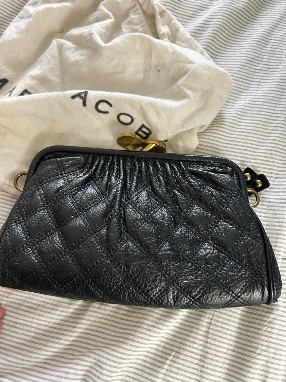 Marc Jacobs Black Quilted Leather Frame Clutch with Gold Hardware